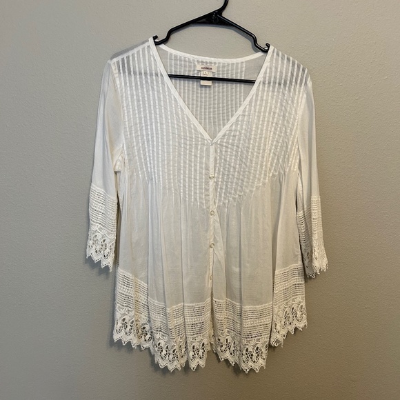 Sundance Tops - Sundance Pintuck Cotton Blouse with Crochet Details
